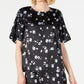 Blusa feminina Alfani com estampa floral e ombros franzidos em cetim, preta, tamanho grande