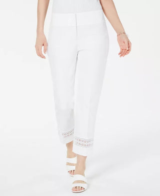 Calça feminina Alfani Cropped com renda e detalhes, branca, tamanho 2, pequena