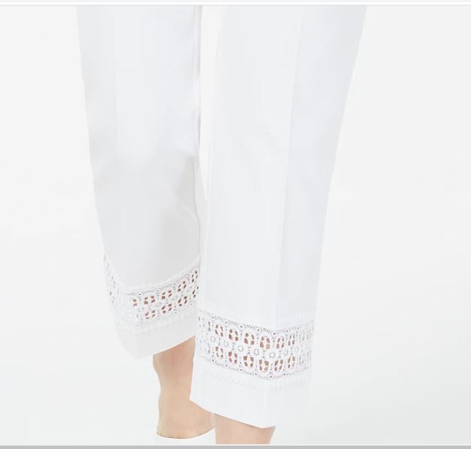Calça feminina Alfani Cropped com renda e detalhes, branca, tamanho 2, pequena