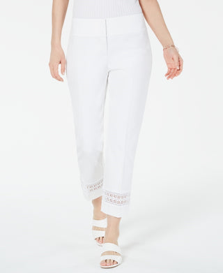 Calça feminina Alfani Cropped com renda e detalhes, branca, tamanho 6 Petite