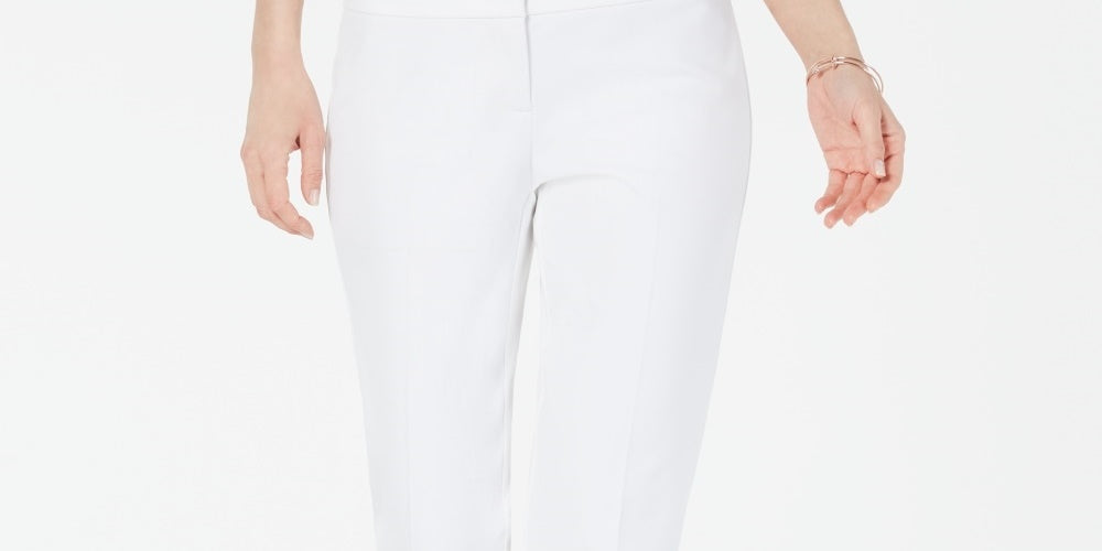 Calça feminina Alfani Cropped com renda e detalhes, branca, tamanho 6 Petite