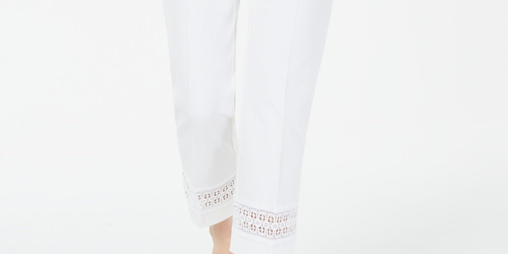 Calça feminina Alfani Cropped com renda e detalhes, branca, tamanho 6 Petite