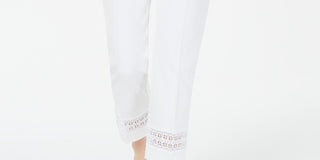 Calça feminina Alfani Cropped com renda e detalhes, branca, tamanho 6 Petite