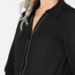Blusa feminina com botões e acabamento em caviar da coleção JM, preta, tamanho pequeno