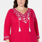 Camisa feminina plus size de algodão bordado estilo camponês Charter Club, rosa escuro, tamanho 2X