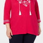 Camisa feminina plus size de algodão bordado estilo camponês Charter Club, rosa escuro, tamanho 2X