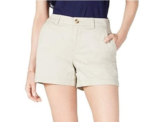 Shorts chino femininos Maison Jules com frente lisa, bege, tamanho 10