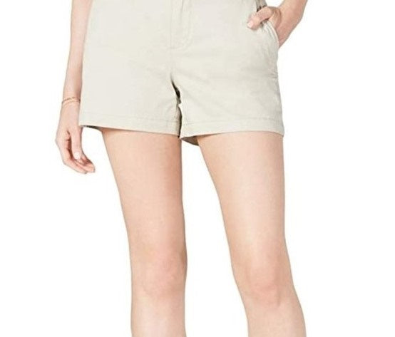 Shorts chino femininos Maison Jules com frente lisa, bege, tamanho 10