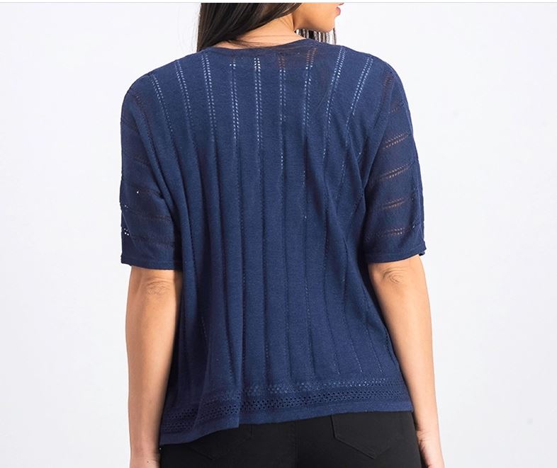 Cardigan feminino Charter Club Pointelle com frente aberta, azul, tamanho pequeno médio