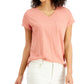 Camiseta feminina estilo &amp; co, estampada em algodão, gola V, tamanho laranja, pequena e pequena