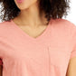 Camiseta feminina estilo &amp; co, estampada em algodão, gola V, tamanho laranja, pequena e pequena