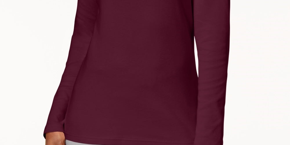 Karen Scott Blusa feminina pequena de algodão com gola alta e manga comprida, vermelha, tamanho X-S