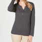 Karen Scott Blusa Feminina de Algodão com Gola Henley Cinza Escuro Tamanho Pequeno Grande