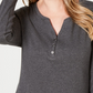 Karen Scott Blusa Feminina de Algodão com Gola Henley Cinza Escuro Tamanho Pequeno Grande