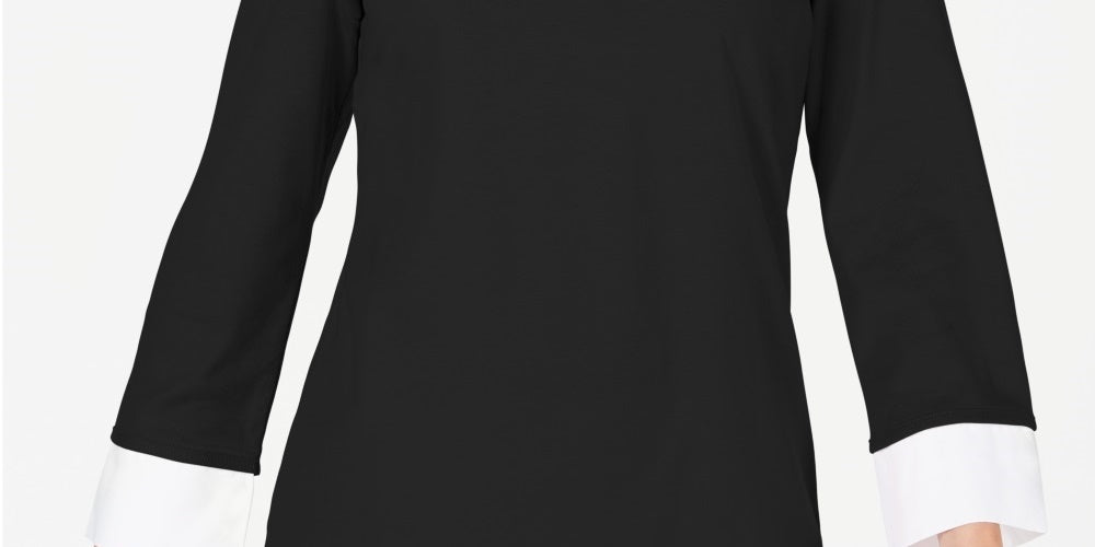 Blusa feminina Karen Scott de algodão com camadas, preta, tamanho pequeno