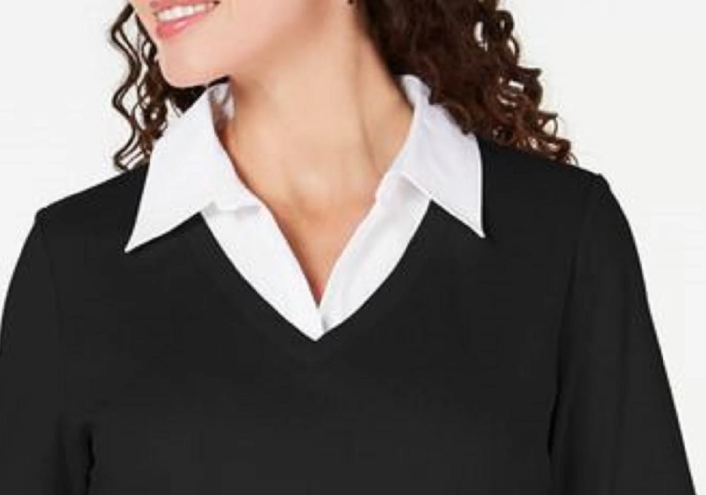 Karen Scott Top feminino de algodão com aparência em camadas, tamanho pequeno, preto, tamanho grande