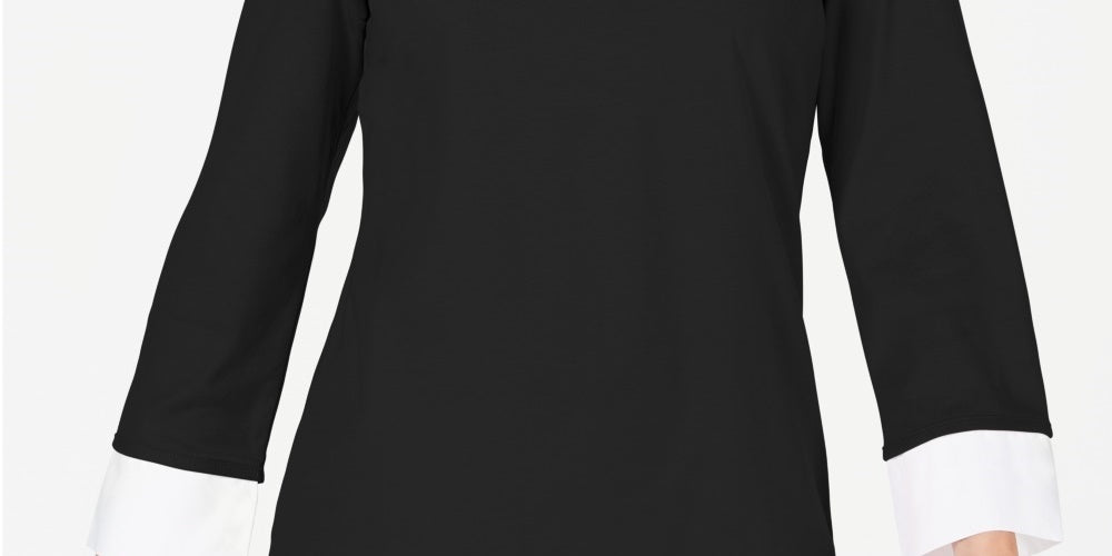 Karen Scott Top feminino de algodão com aparência em camadas, tamanho pequeno, preto