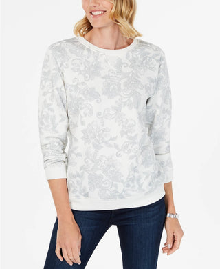 Moletom feminino Karen Scott de lã estampado, branco, tamanho médio