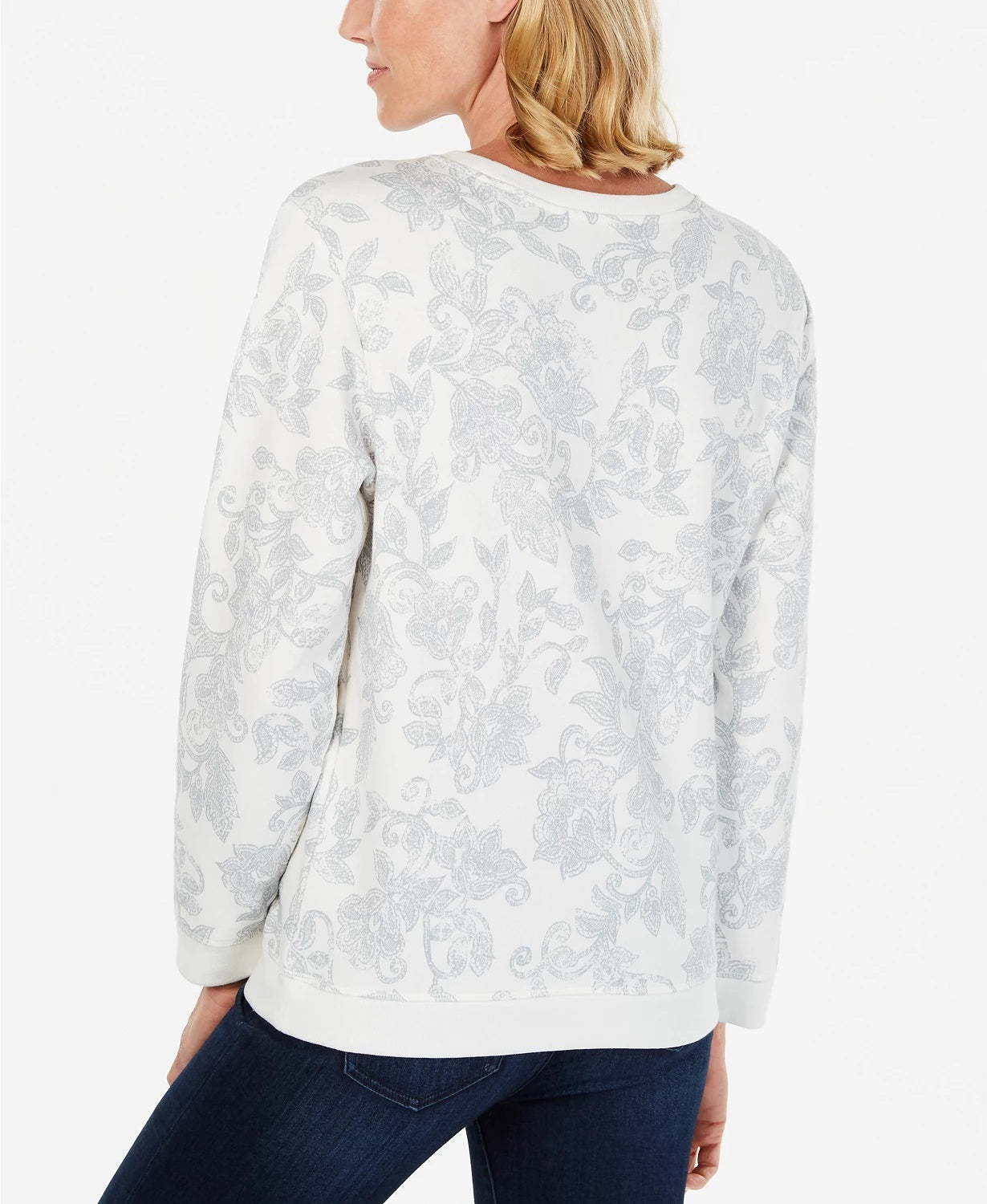 Moletom feminino Karen Scott de lã estampado, branco, tamanho médio