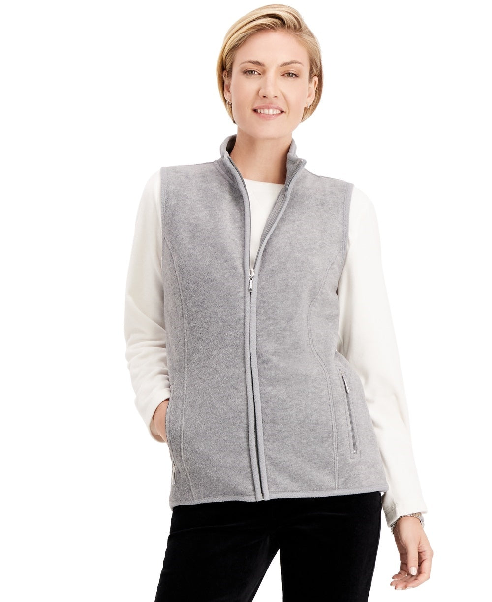 Colete esportivo feminino Karen Scott com zíper Zeroproof Fleece cinza tamanho XS