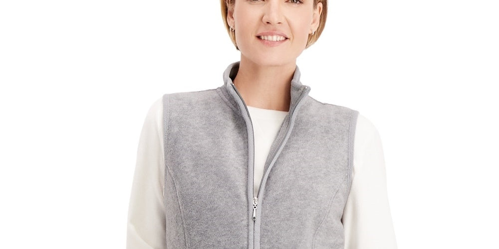 Colete esportivo feminino Karen Scott com zíper Zeroproof Fleece cinza tamanho XS