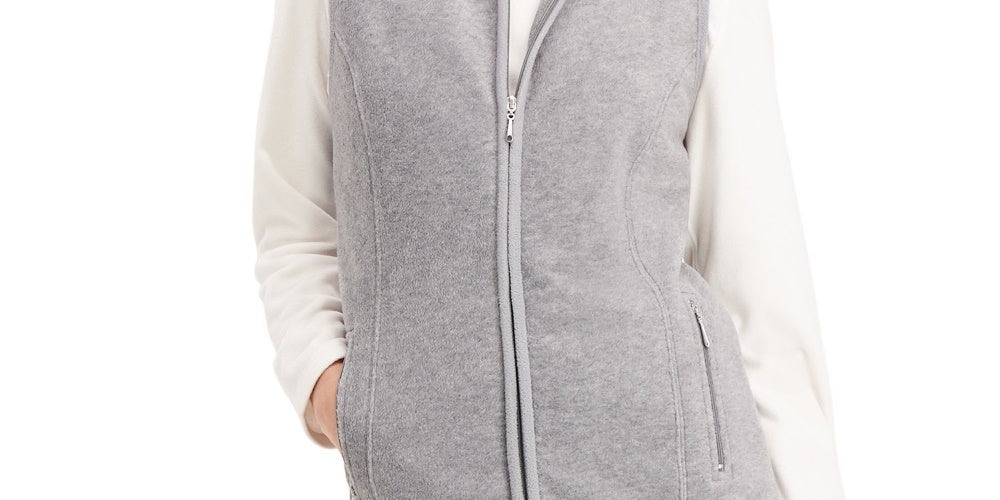 Colete esportivo feminino Karen Scott com zíper Zeroproof Fleece cinza tamanho XS