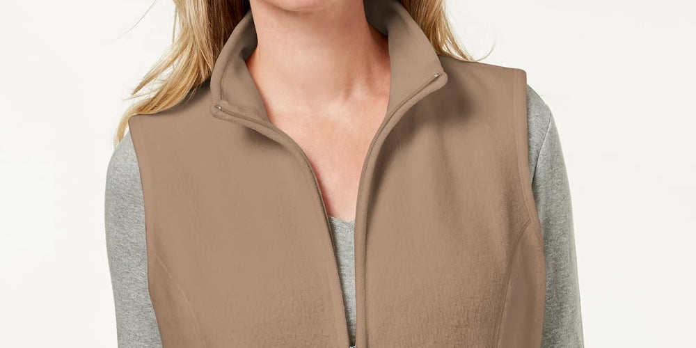 Karen Scott Colete Feminino Petite com Zíper Frontal Marrom Tamanho Petite Grande