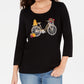 Karen Scott Blusa de Bicicleta Bordada Feminina Preta Tamanho X-G