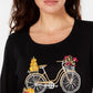 Karen Scott Blusa de Bicicleta Bordada Feminina Preta Tamanho X-G