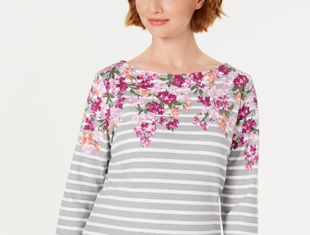 Karen Scott Blusa Feminina Estampada Manga Três Quartos Vermelha Tamanho Médio