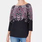 Karen Scott Blusa feminina Lile Paisley com decote canoa, preta, tamanho grande