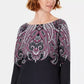 Karen Scott Blusa feminina Lile Paisley com decote canoa, preta, tamanho grande