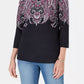 Karen Scott Blusa feminina Lile Paisley com decote canoa, preta, tamanho grande