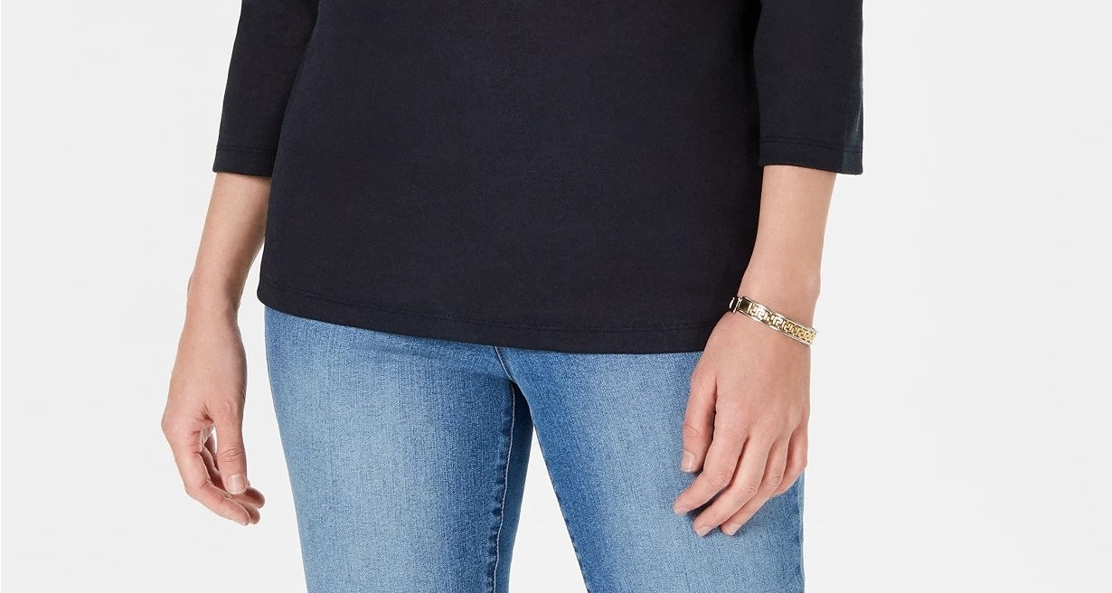 Karen Scott Blusa feminina Lile Paisley com decote canoa, preta, tamanho médio