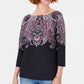 Karen Scott Blusa feminina com decote canoa e estampa paisley, preta, tamanho pequeno e pequeno