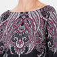 Karen Scott Blusa feminina com decote canoa e estampa paisley, preta, tamanho pequeno e pequeno