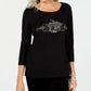 Karen Scott Blusa feminina de algodão com manga 3/4 e detalhes em preto, tamanho extragrande