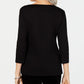 Karen Scott Blusa feminina de algodão com manga 3/4 e detalhes em preto, tamanho extragrande