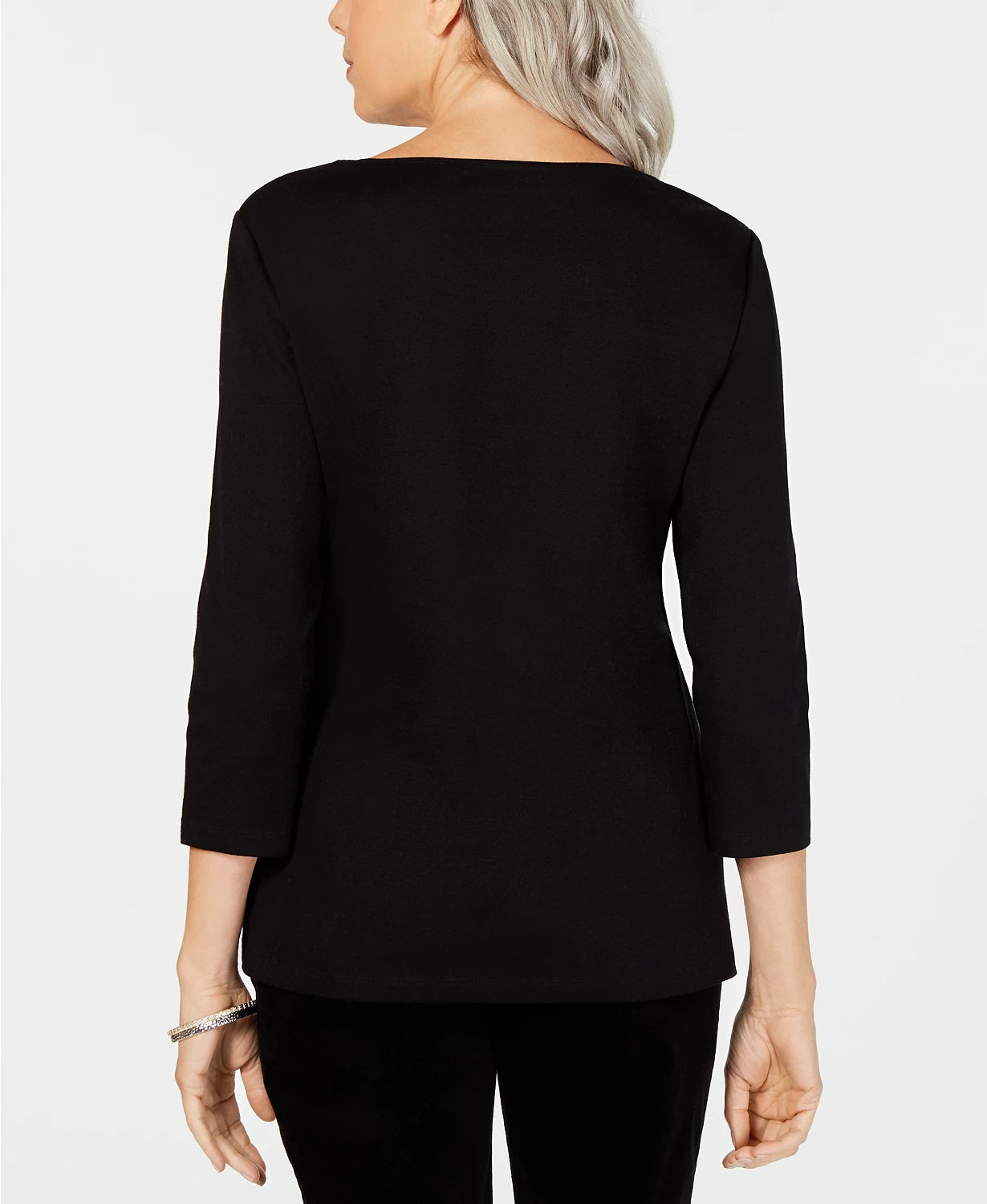 Karen Scott Blusa feminina de algodão com manga 3/4 e detalhes em preto, tamanho extragrande
