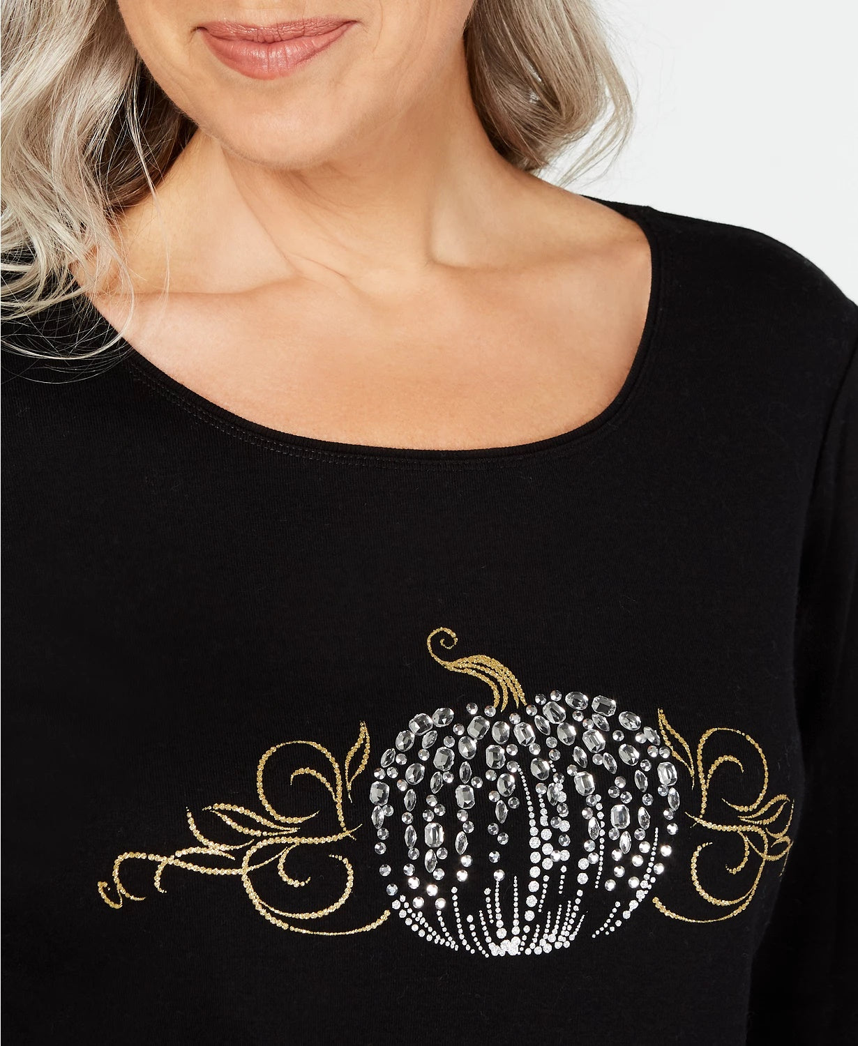 Karen Scott Blusa feminina de algodão com manga 3/4 e detalhes em preto, tamanho extragrande