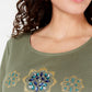 Karen Scott Top de algodão feminino pequeno com strass, verde, tamanho pequeno grande