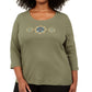 Blusa feminina Karen Scott de algodão com lantejoulas e estampa verde, tamanho 0X