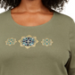 Blusa feminina Karen Scott de algodão com lantejoulas e estampa verde, tamanho 0X