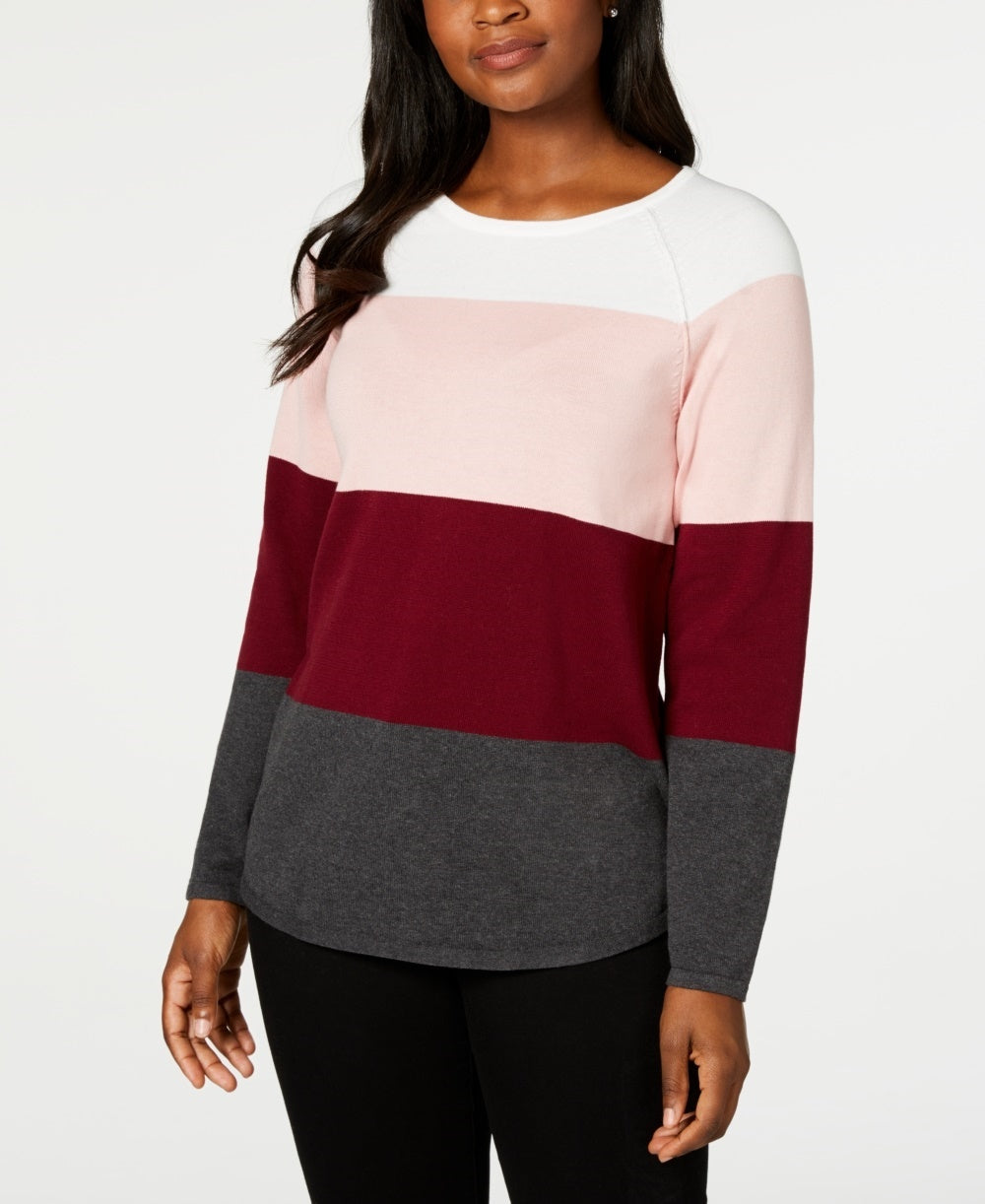 Karen Scott Suéter Feminino Colorblocked Vermelho Tamanho Grande