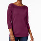 Blusa feminina Karen Scott de algodão com decote canoa, roxa, tamanho médio