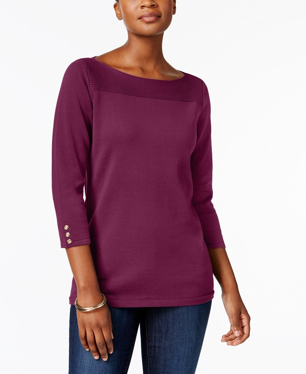 Blusa feminina Karen Scott de algodão com decote canoa, roxa, tamanho médio