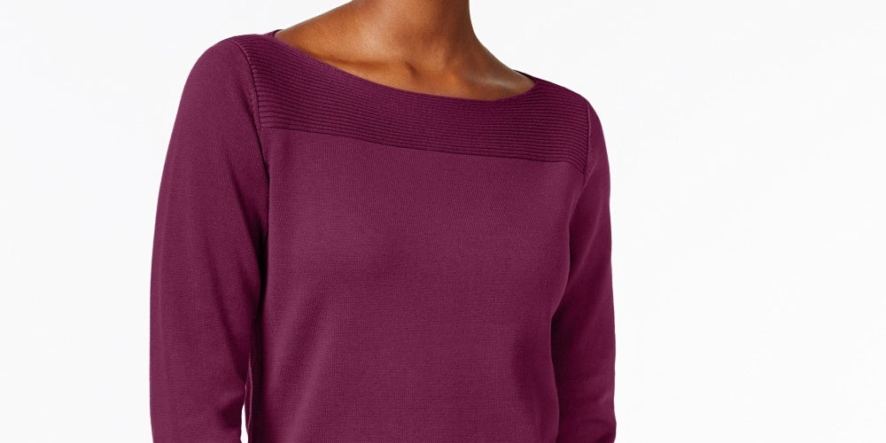 Blusa feminina Karen Scott de algodão com decote canoa, roxa, tamanho médio