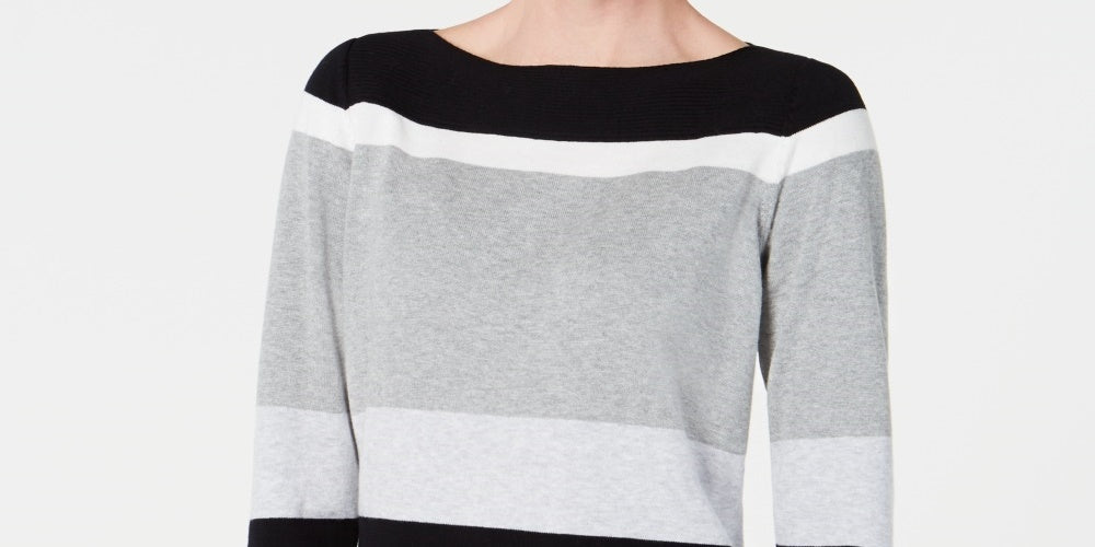 Karen Scott Suéter Listrado Feminino Gola Canoa Preto Tamanho Grande