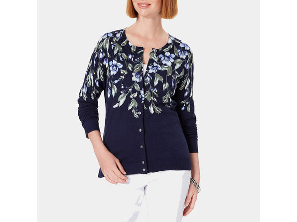 Karen Scott Cardigan Feminino Estampado Floral Azul Marinho Tamanho Médio
