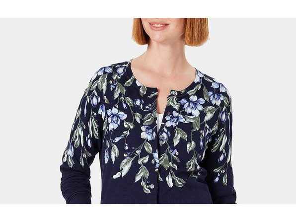 Karen Scott Cardigan Feminino Estampado Floral Azul Marinho Tamanho Médio